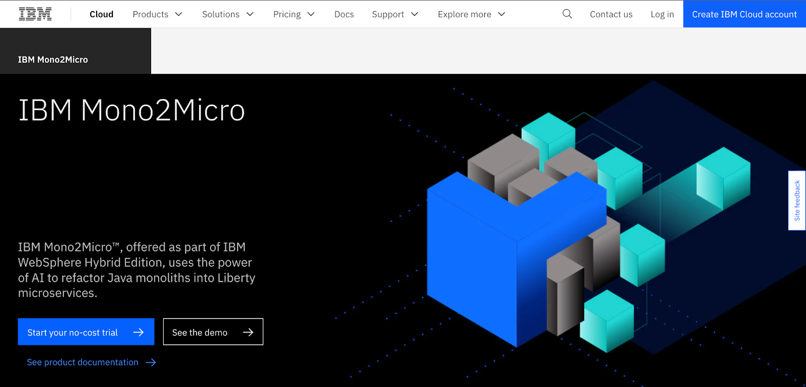 La imagen muestra la landing page de Mono2Micro