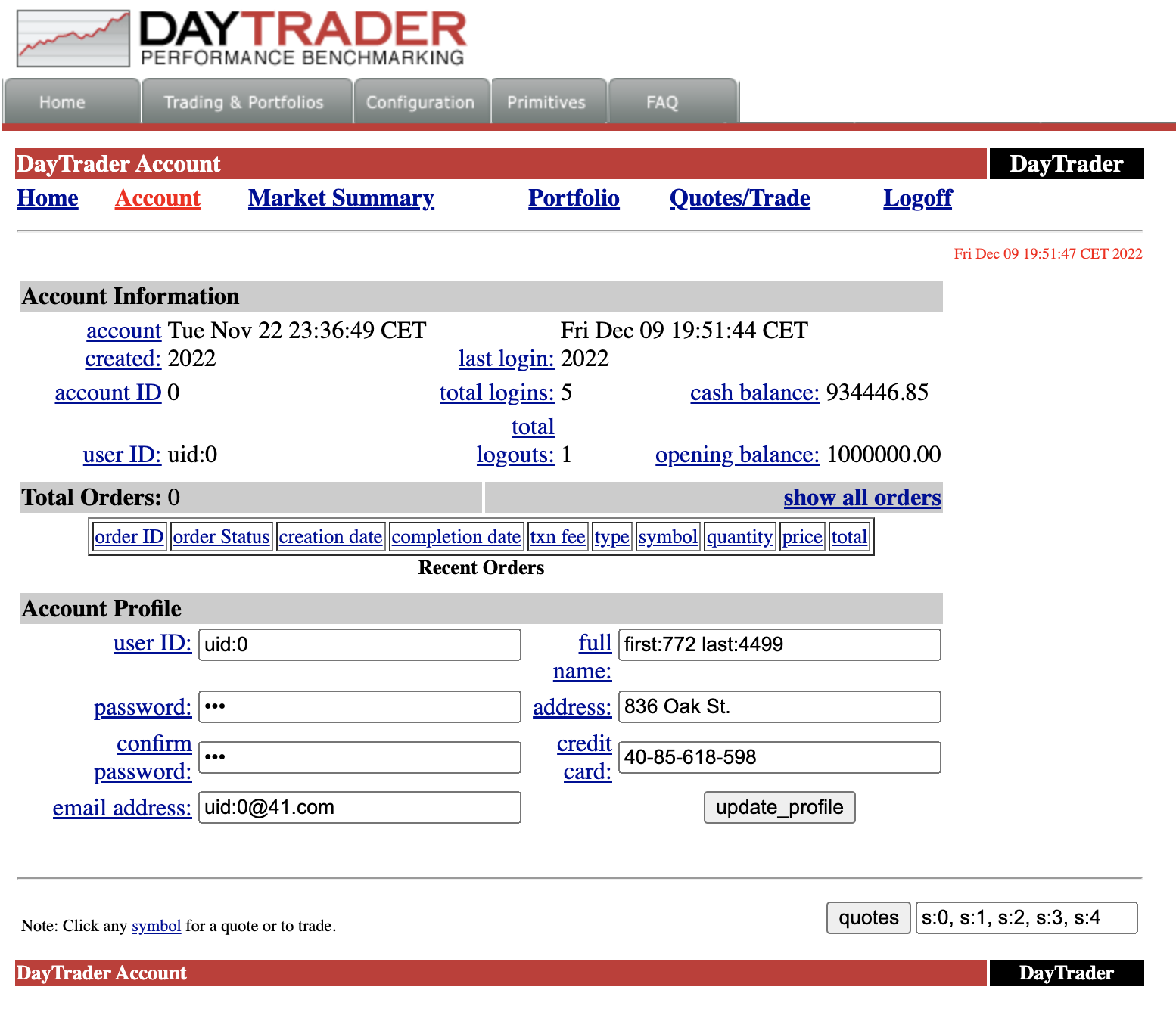 La imagen muestra la función de datos de la cuenta en DayTrader
