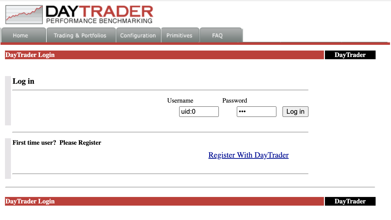 La imagen muestra la función de inicio de sesión de DayTrader